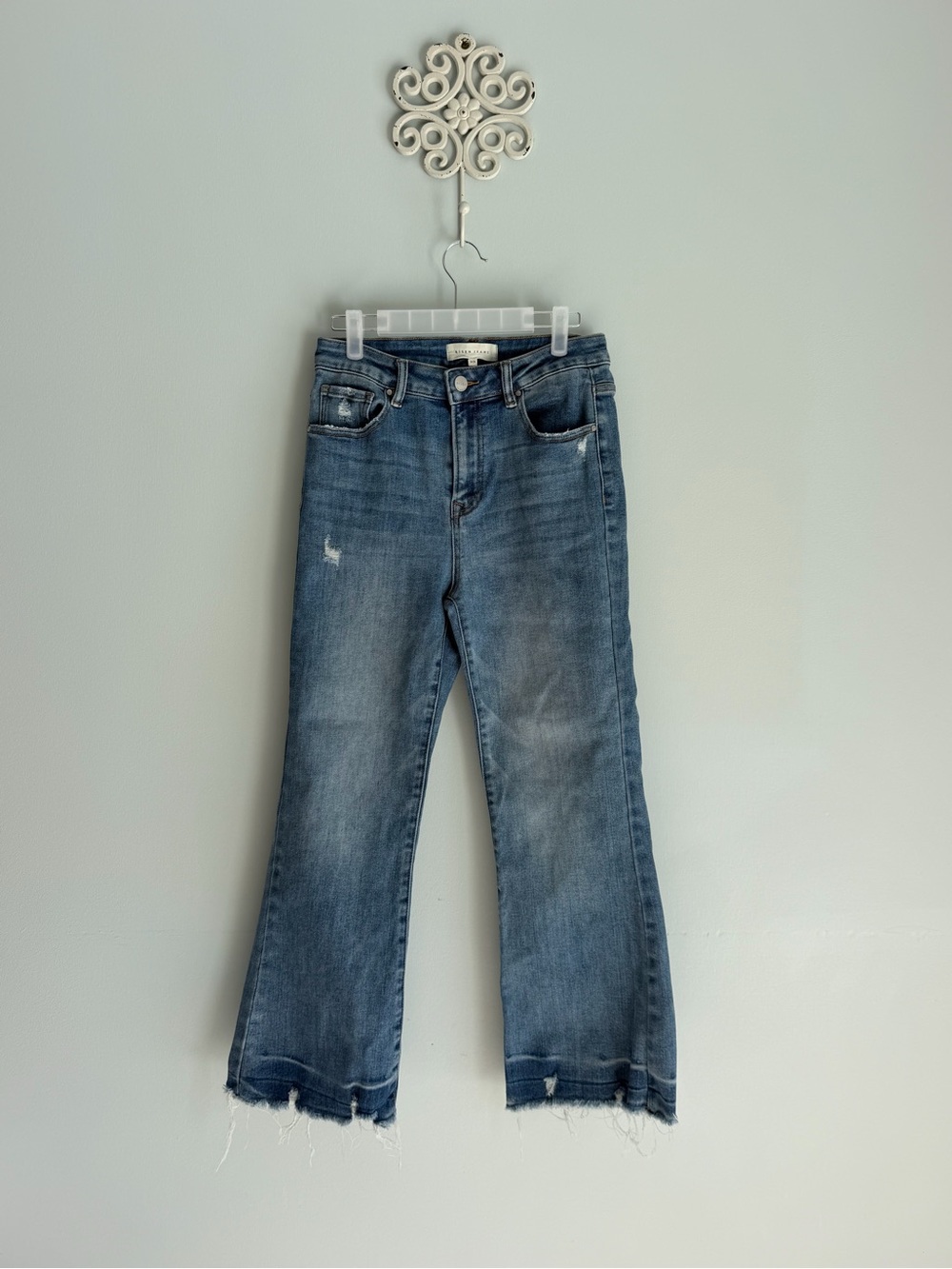 Risen Jeans 9/29 Mid- Rise Blue Distressed Denim Jeans